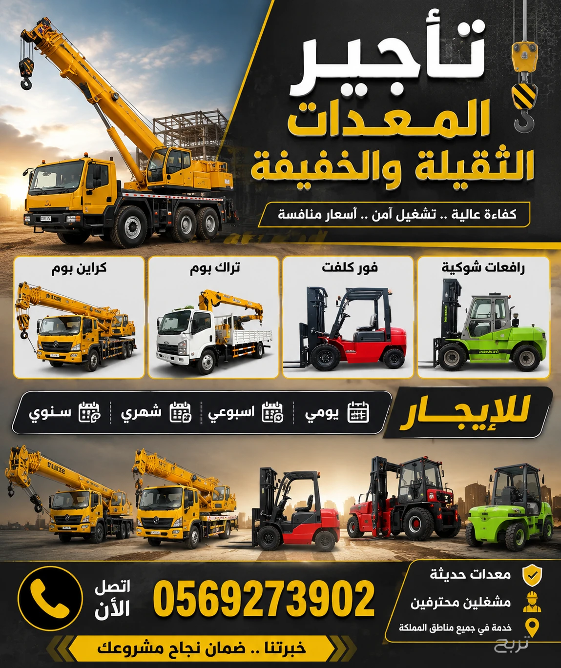 تاجير كرين للايجار فوركلفت اللايجار رافعة شوكية للايجار بوم تراك للتاجير